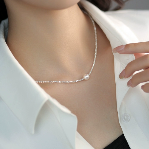 Ожерелье из жемчуга, изысканная цепочка до ключиц, блестки для ногтей, легкий роскошный стиль, серебро 925 пробы