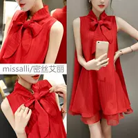 Mùa xuân và mùa thu 2019 Mùa hè Mới của phụ nữ Tình yêu đầu tiên Váy lười gió chiffon Lớn màu đỏ Váy retro siêu cổ tích - Váy eo cao váy rúm eo	