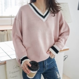 Демисезонный цветной свитер, жакет, в корейском стиле, V-образный вырез, оверсайз, по фигуре, длинный рукав