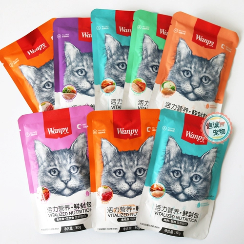 Wanpy Naughty Fresh Baccaper Cat Consed Cronge Cred Fish Cat Food лосося свежее мясо закуски кошки кошка мокрое зерно