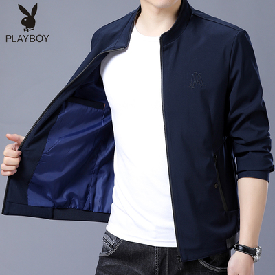 Playboy áo khoác nam mùa xuân và mùa thu mới đứng cổ áo Hàn Quốc phiên bản của mỏng đẹp trai áo khoác nam giản dị đồng phục bóng chày cổ áo Đồng phục bóng chày