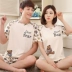 Mùa hè vài ngắn tay đồ ngủ dễ thương phim hoạt hình Hàn Quốc phiên bản của nam giới và phụ nữ quần short XL mùa hè cotton dịch vụ nhà phù hợp với đồ ngủ phim hoạt hình Cặp đôi