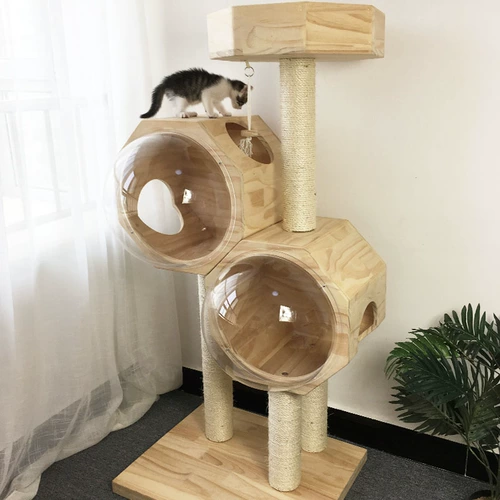 Летний космический спортивный комплекс из натурального дерева, кот