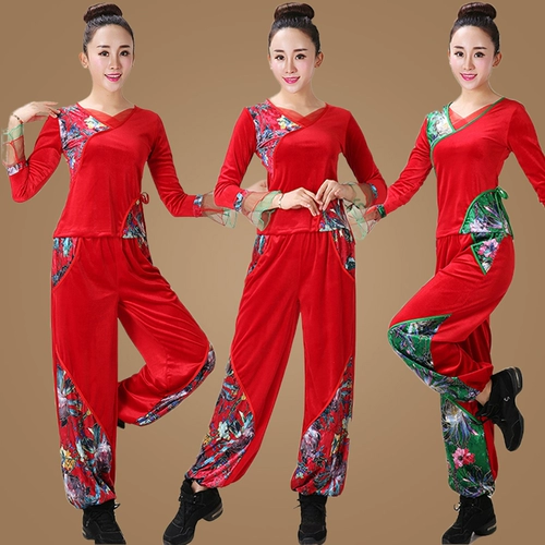 Демисезонный бархатный танцующий комплект для пожилых людей, штаны, костюм, для среднего возраста