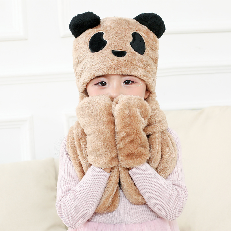 冬季韩版儿童保暖毛绒帽子围巾手套三件套装一体男女宝宝护耳围脖