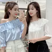 Áo sơ mi voan nữ mùa hè 2019 phiên bản Hàn Quốc của áo sơ mi ren tay ngắn một vai hoang dã - Áo sơ mi chiffon ren
