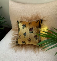 Ретро золотисто -желтые цветы, напечатанные на подушке, пера, дизайнер подушек, действительно барветная квадратная подушка xiahongshu