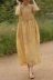Jinse mùa hè ăn mặc tốt ramie in kỹ thuật số Xiang Yunxian V-Cổ bảy điểm tay áo eo tie váy dài Váy dài