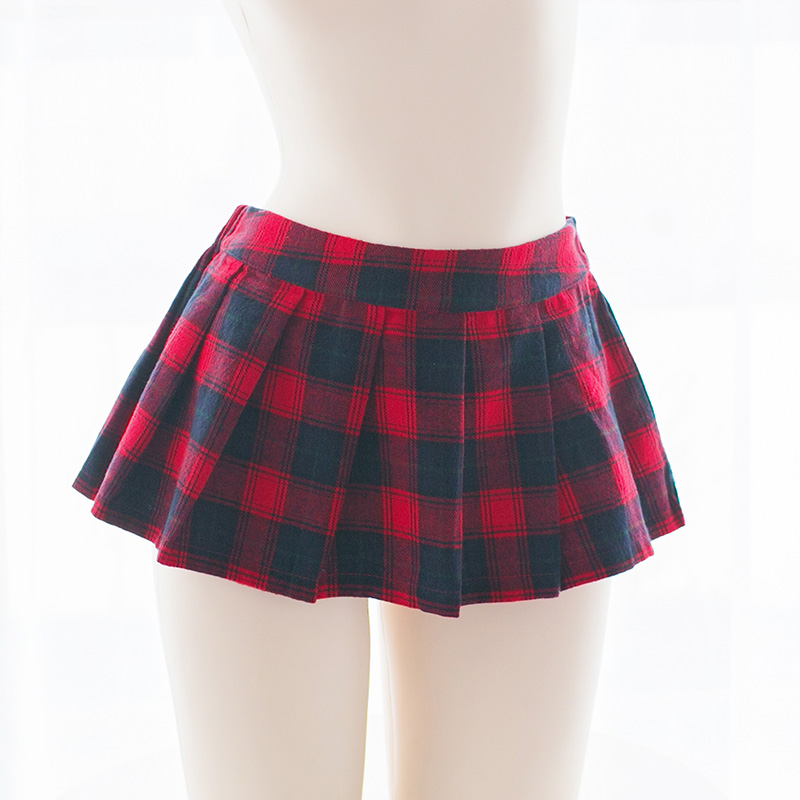 红色格子22CM超MINI百褶格子超短小短裙性感可爱迷你短裙多种长度可选
