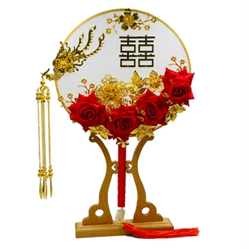 Древний фенфенг невеста вентилятор китайский китайский xiuhe одежда счастливая фанат, схваченный цветочный свадебный вентилятор ручной работы ручной работы Diy Materal Material Bag