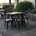 Mùa hè Starbucks Coffee Shop Bàn ngoài trời và ghế kết hợp vườn nhựa gỗ ban công đồ nội thất sân thượng ngày ngoài trời thông gió bàn ghế nhôm đúc ngoài trời Bàn ghế ngoài trời / sân