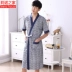 XL mặc áo choàng nam cotton mùa hè ngắn tay áo choàng tắm trong phần dài của cotton yukata cộng với chất béo trẻ và mỏng