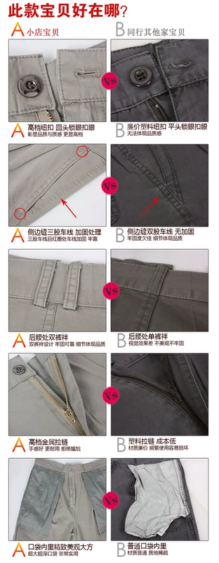 Quần short nam trung niên cha cotton phù hợp với quần short eo cao lỏng lẻo nhiều túi quần short nam giản dị jean nam