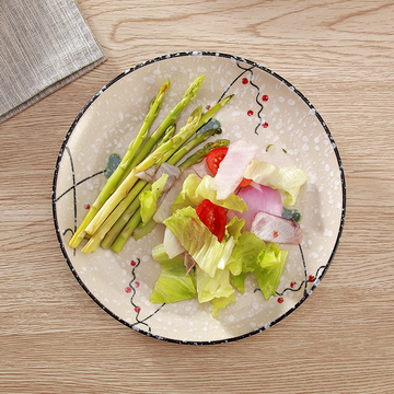 食品 生鲜果蔬 牛排 手绘釉下彩浅盘圆盘陶瓷牛排盘 日韩 骨碟浅盘