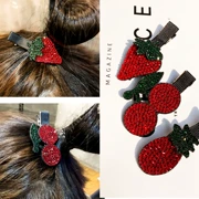 Mới của Hàn Quốc headgear green red rhinestone dễ thương dâu đàn hồi ban nhạc cao su head rope ponytail dễ thương phụ kiện tóc kẹp tóc thẻ