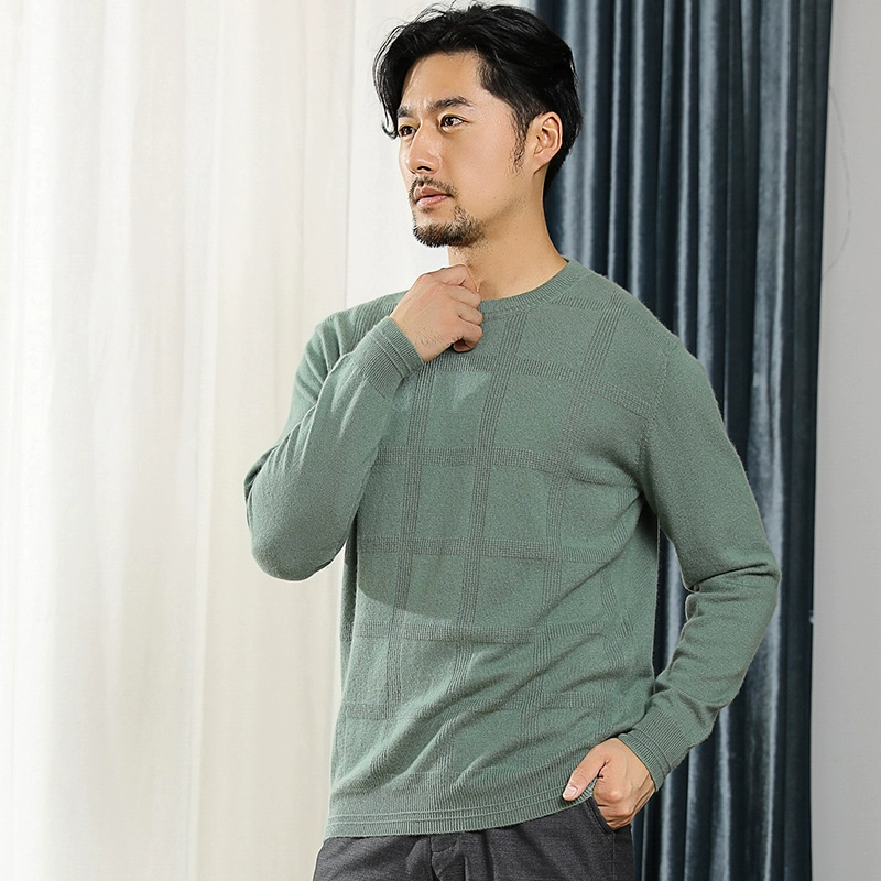 Áo len cổ tròn nam cashmere áo len mùa thu đầu mùa thu áo len jacquard áo thun đáy quần giản dị áo len kẻ ca rô màu rắn - Áo len