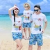Hải Nam Sanya Holiday 2018 Bên bờ biển Gói gia đình Ba mùa hè Áo cotton ngắn tay Váy gia đình