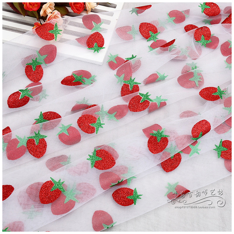 Whitestrawberry Netting cloth Children's wear Women's wear Dress yarn strawberry Headwear Hair accessories background decorate manual diy Fabric