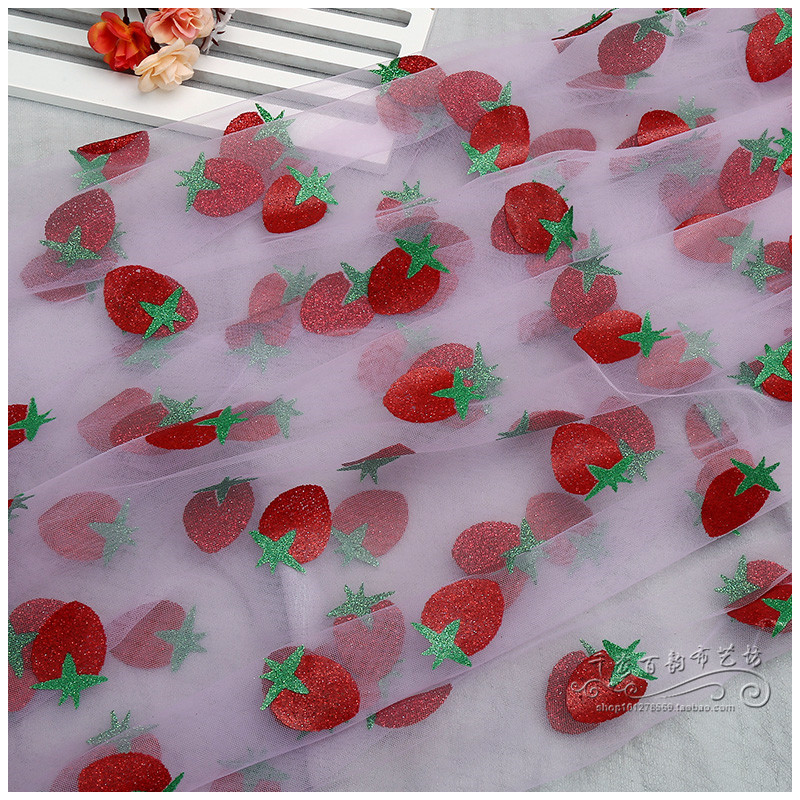 Lilac Colourstrawberry Netting cloth Children's wear Women's wear Dress yarn strawberry Headwear Hair accessories background decorate manual diy Fabric