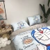 Mùa hè Doraemon giường bốn bộ lụa băng hai mặt giặt lụa trẻ em hoạt hình chăn ga trải giường 笠 1,5 - Bộ đồ giường bốn mảnh