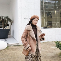 Шикарная ягненка для волос -кармана шерстяного пальто Короткое холм Корейскую версию отворотного меха.