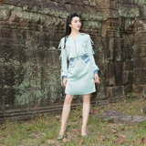 Зеленая тонкая бейсбольная куртка, ретро юбка, комплект, с вышивкой