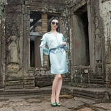 Зеленая тонкая бейсбольная куртка, ретро юбка, комплект, с вышивкой