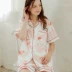 Pajama phù hợp với nữ mùa hè cotton dứa flamingo ve áo ngắn tay satin mặc giản dị Hàn Quốc phiên bản của bông dịch vụ nhà