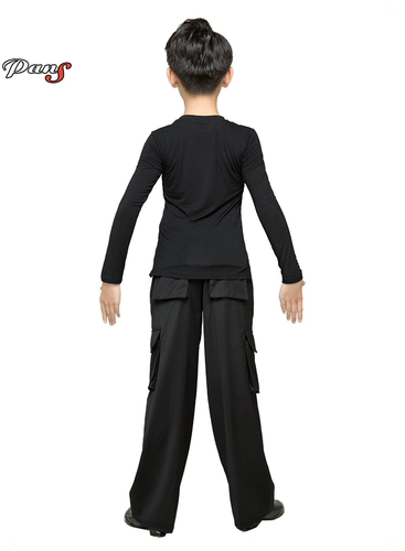 潘氏舞服 少儿拉丁舞训练服练习服T恤 全棉插肩袖套头衫长袖男童