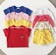 RQMM Hàn Quốc Trẻ em Mặc tại chỗ Trẻ em Crayon Shinchan Thêu Cotton Quần short tay ngắn Đặt quần áo mẫu giáo - Phù hợp với trẻ em