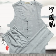 Mùa hè của nam giới Tang phù hợp với vest trung niên cotton và linen không tay vest Trung Quốc kích thước lớn cộng với chất béo ngựa già ...