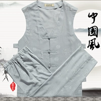 Mùa hè của nam giới Tang phù hợp với vest trung niên cotton và linen không tay vest Trung Quốc kích thước lớn cộng với chất béo ngựa già ... áo khoác lông