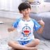 Doraemon trẻ em đồ ngủ nam cotton gia đình bốn cha mẹ và con dịch vụ nhà cô gái dễ thương đồ ngủ ngắn tay cotton