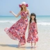Xia 2018 mới cha mẹ và con mẹ ăn mặc của phụ nữ ăn mặc cô gái bên bờ biển kỳ nghỉ váy dài bohemian bãi biển váy