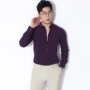 Áo phông mỏng màu tím đậm của Kawasawa 2019 phiên bản Hàn Quốc của người tu luyện tự giác trơn áo cổ áo chống nhăn tay áo dài tay - Áo ao so mi trang