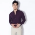Áo phông mỏng màu tím đậm của Kawasawa 2019 phiên bản Hàn Quốc của người tu luyện tự giác trơn áo cổ áo chống nhăn tay áo dài tay - Áo Áo