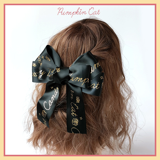 Large Bow Clip - Black (One)【 Slow mass 】 Pumpkin cat Candy Boxes lovely Gift box Headwear hair hoop Small things Neck ring KC