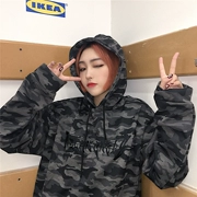 Mùa thu Hàn Quốc phiên bản ulzzang Harajuku BF đường phố hip hop thêu trùm đầu ngụy trang lỏng áo len dài tay nam nữ