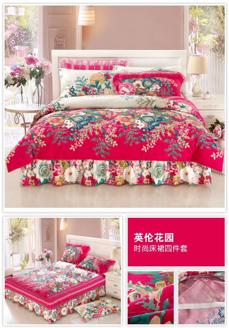 Bộ đồ giường bông cotton giường ngủ giường váy bốn bộ giường váy phong cách 1.5 1.8 2 mét mùa thu và mùa đông