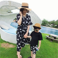 LUSON Mom Cha mẹ-con mặc quần short hoa giản dị gia đình mùa hè nhà ba gia đình mẹ và con áo đồng phục gia đình