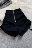 Черные дизайнерские весенние шорты, летние штаны, эластичные румяна, высокая талия, на шнурках, в обтяжку, тренд сезона, популярно в интернете, облегающий крой