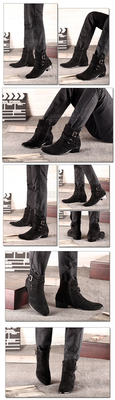Giày cao cổ đế xuồng để tăng trong mùa đông với giày cao cổ nam giày da xu hướng giày ngắn đế xuồng da mờ có khóa kéo - Giày ống