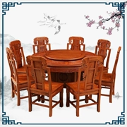 Bàn tròn gỗ gụ Châu Phi gỗ hồng mộc Bàn ăn gỗ rắn Trung Quốc Bàn tròn cổ chạm khắc ghế ăn kết hợp đồ nội thất - Bộ đồ nội thất