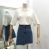G 16 mùa hè mới 2018 xu hướng của phụ nữ 5 điểm tay áo vòng cổ T-Shirt Slim trắng phụ nữ Hàn Quốc của áo sơ mi Áo phông