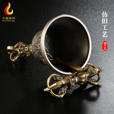 Колокол для службы 西藏密宗用品尼泊尔手工纯铜五股金刚铃杵音质清脆铃铛 高16.5cm