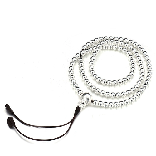 Глянцевый серебряный браслет, украшение-шарик, четки из круглых бусин, серебро 999 пробы, 108 бусин, 0.5см