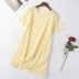 25362 Mùa hè Mới của phụ nữ Hàn Quốc Vòng cổ cao cổ áo Đơn giản ngắn tay ngắn Váy dài Váy màu rắn 12 tháng 5 - Váy dài