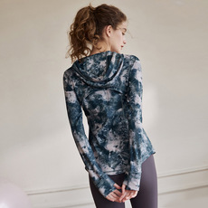 Куртка для йоги 2022欧美秋冬新款时尚气质扎染连帽瑜伽服外套女运动健身拉链开衫