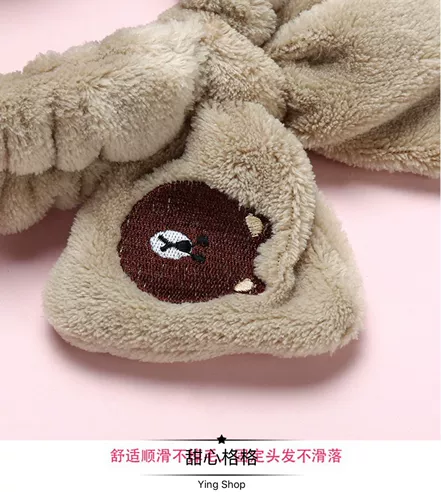 Японская плюшевая повязка на голову, кролик с бантиком, ободок для умывания, в корейском стиле, с медвежатами