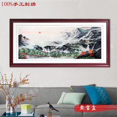 Вышивка Гуандун 粤绣精品 旭日东升 源远流长山水画纯手工刺绣成品